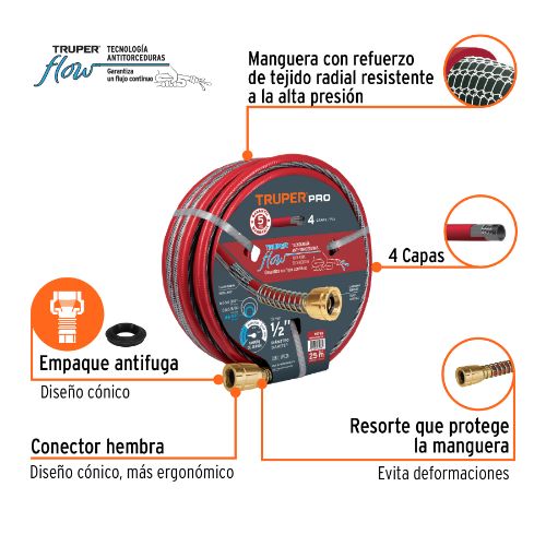 Imagen de MANGUERA REFORZADA 4 CAPAS 25 m X 1/2 - 1 unidad